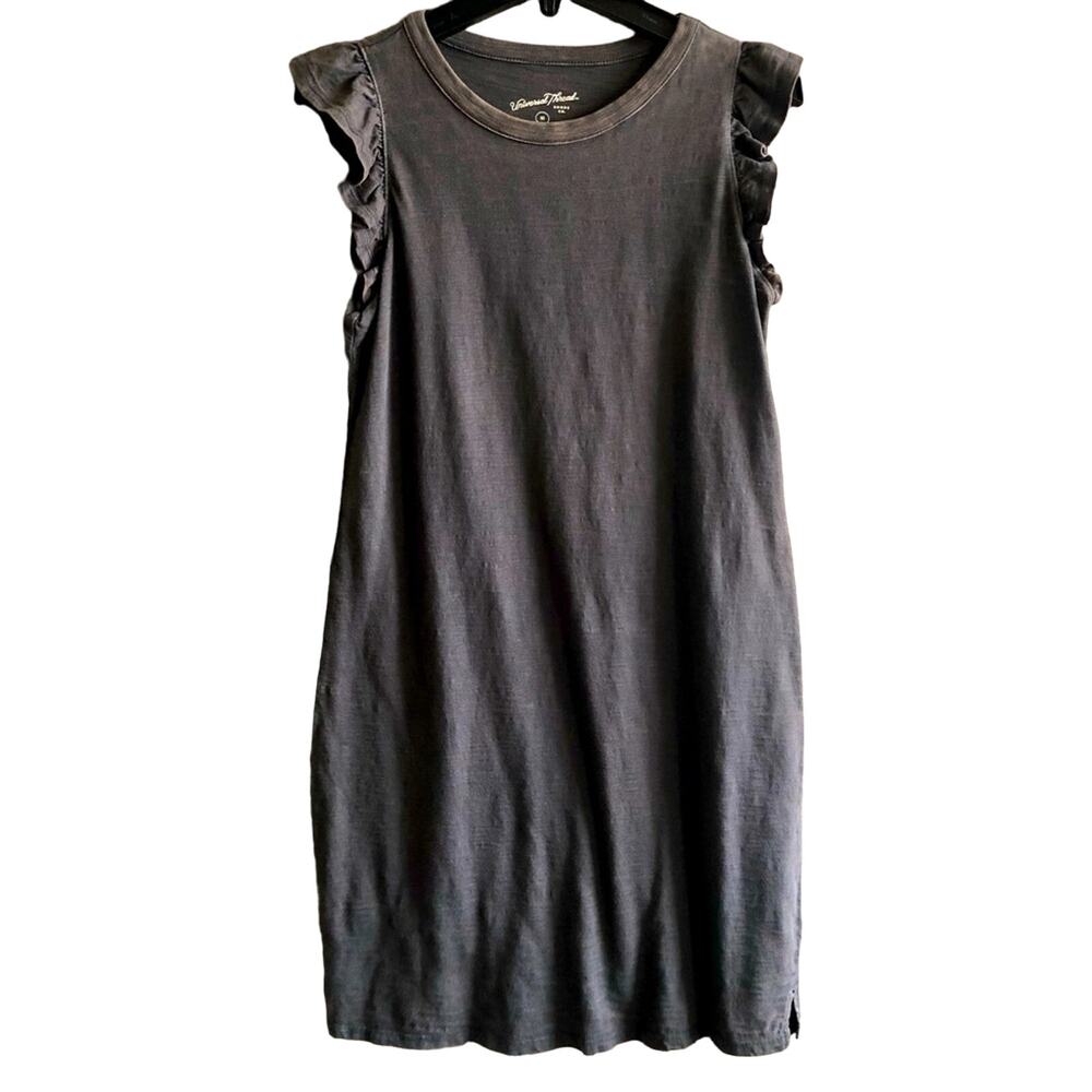 Universal Thread Distressed Gray Ruffle Cap Sleeve Knit Shift Dress XS
